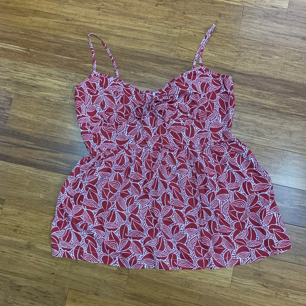 Y2K GAP Cami Top Floral Print Tie Front Sleeveless Casual Blouse Cotton Summer